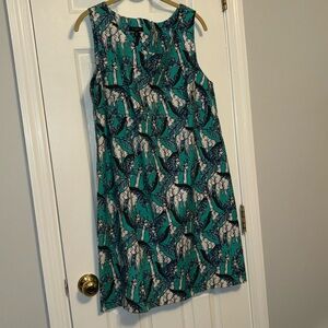 Talbots Women’s 14 petite dress teal and blue giraffe design w/rear zipper